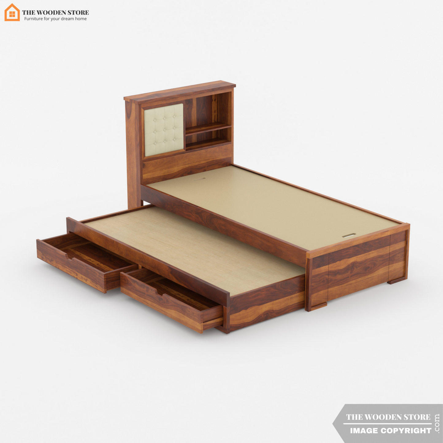 Nano Kids Trundle Bed With Storage (Honey Finish)
