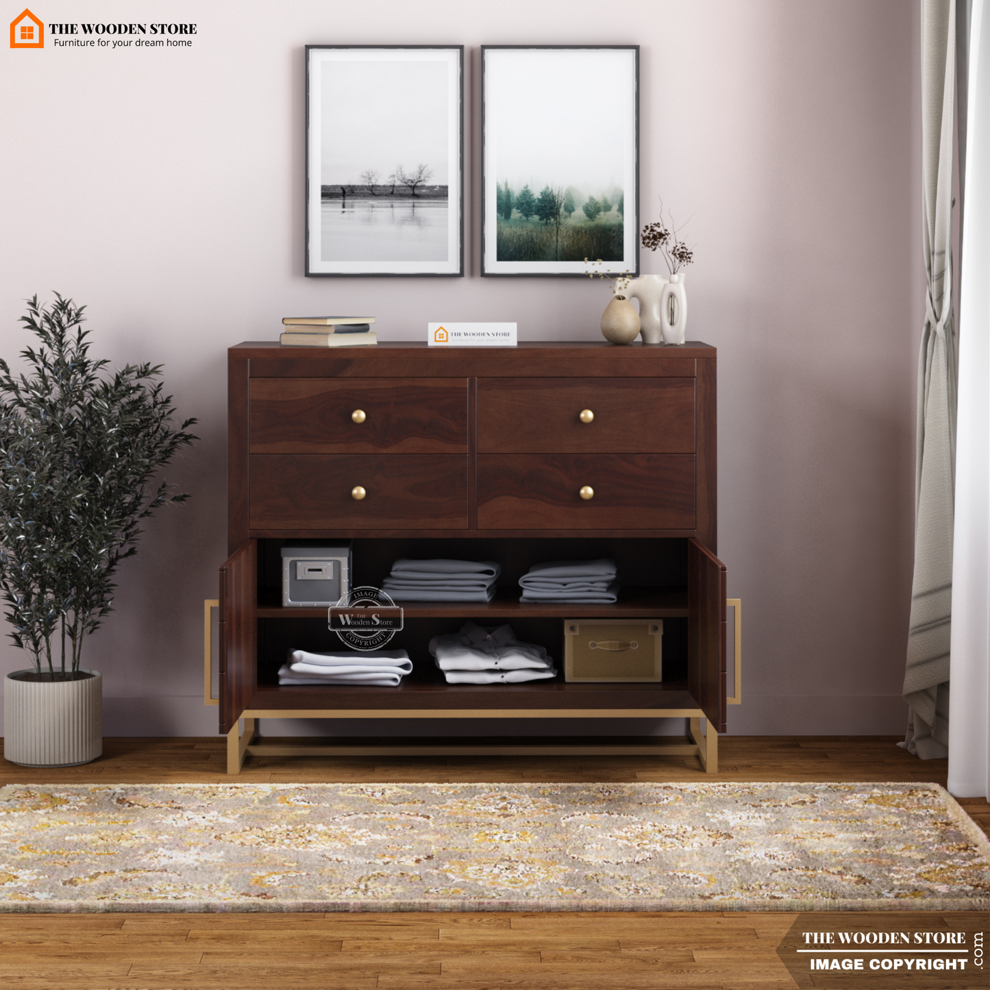 Kyron Chest Of Drawers (Walnut Finish)