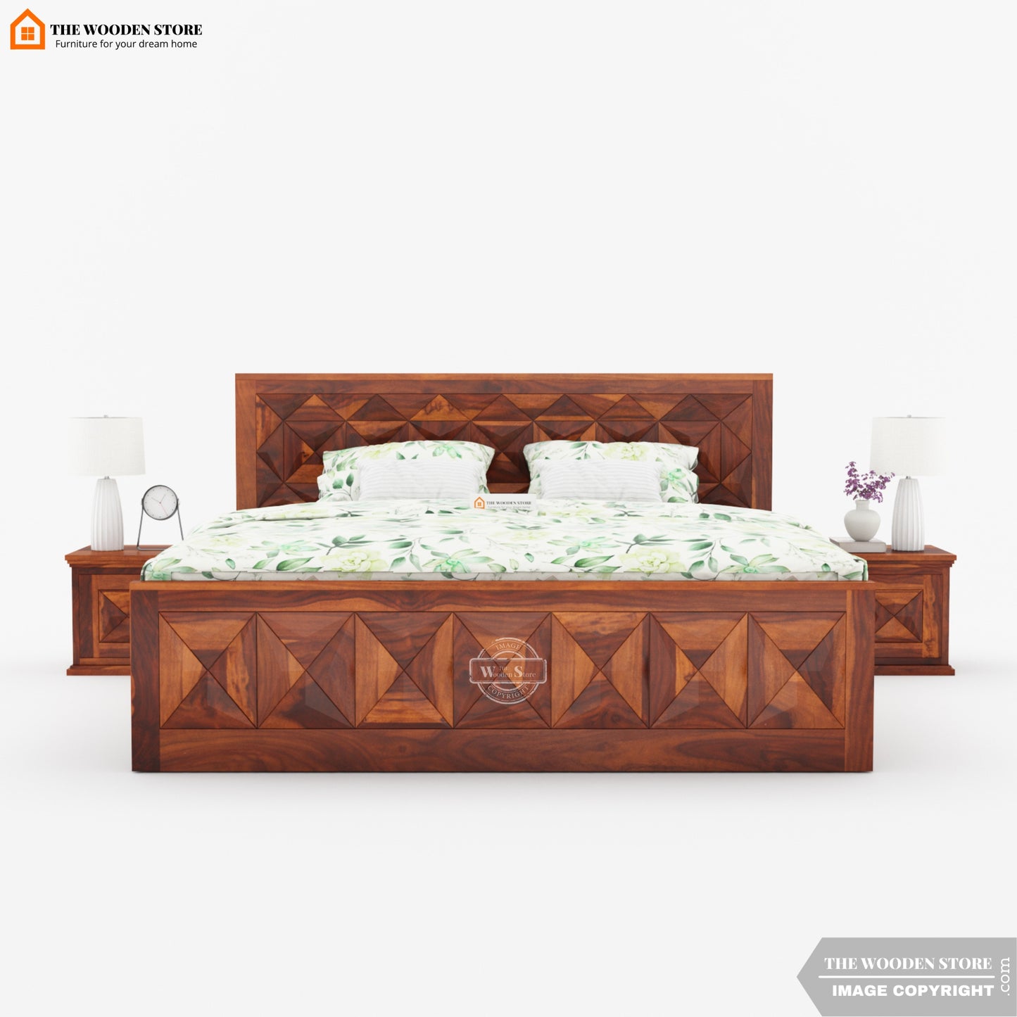 Tessera Hydraulic Bed (King Size, Honey Finish)