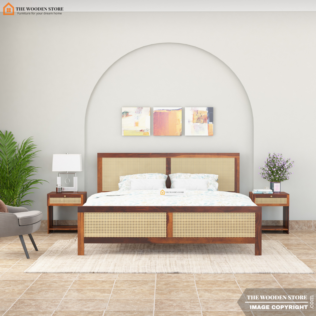 Amlin Bed Without Storage (King Size, Honey Finish)