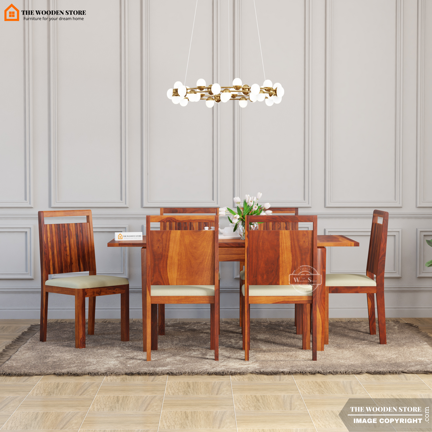 Marco Extendable 6 Seater Dining Set (Honey Finish)