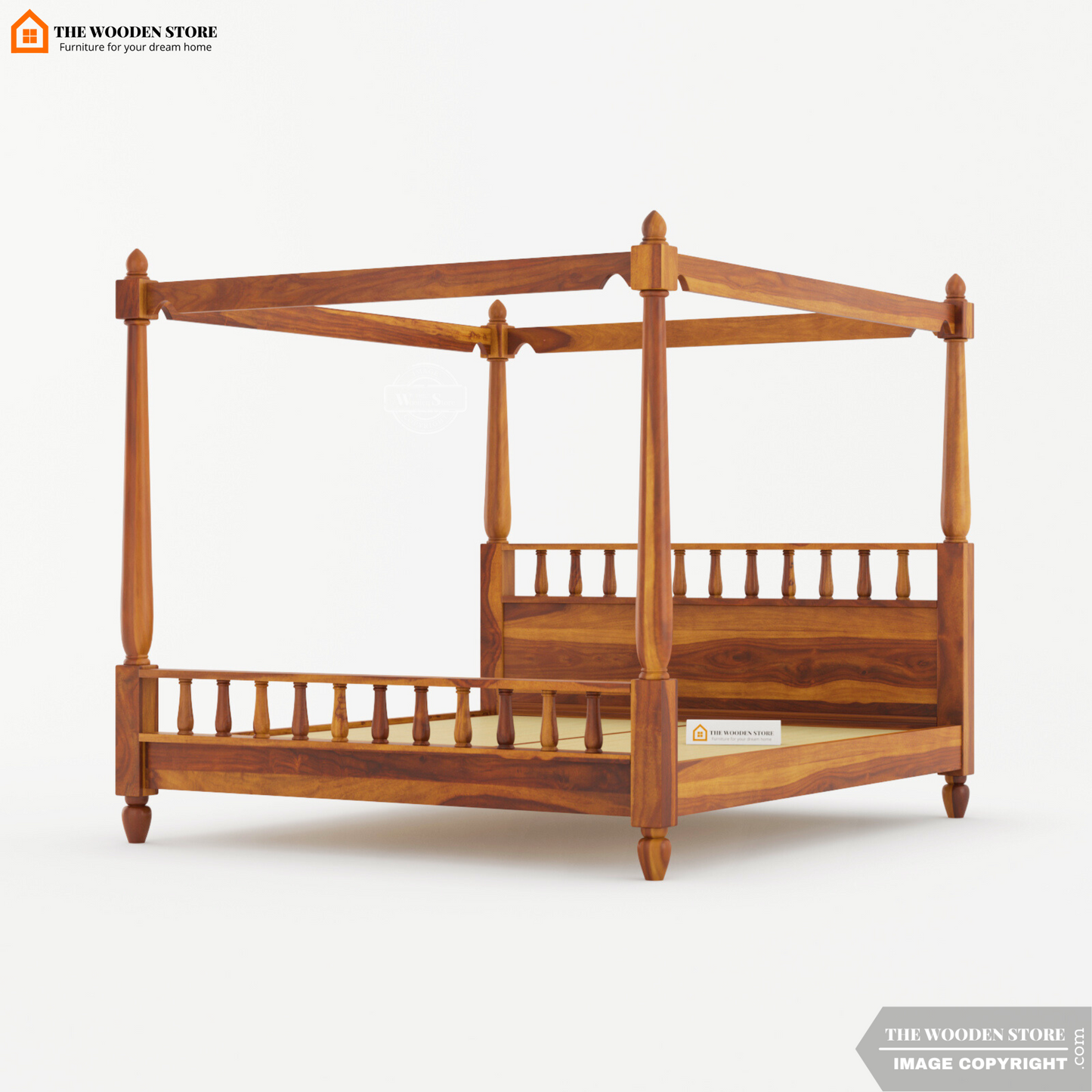 Albus Poster Bed Without Storage (King Size, Teak Finish)