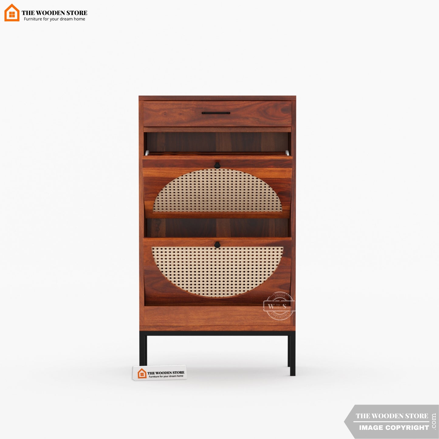 Cerina Rattan Tilt Out Shoe Rack (Honey Finish)