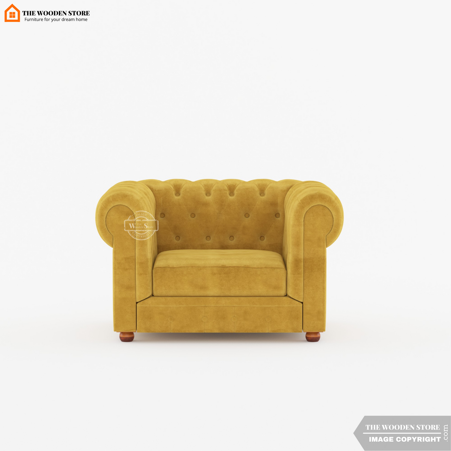 Ronin 1 Seater Chesterfield Fabric Sofa (Orange Gold)