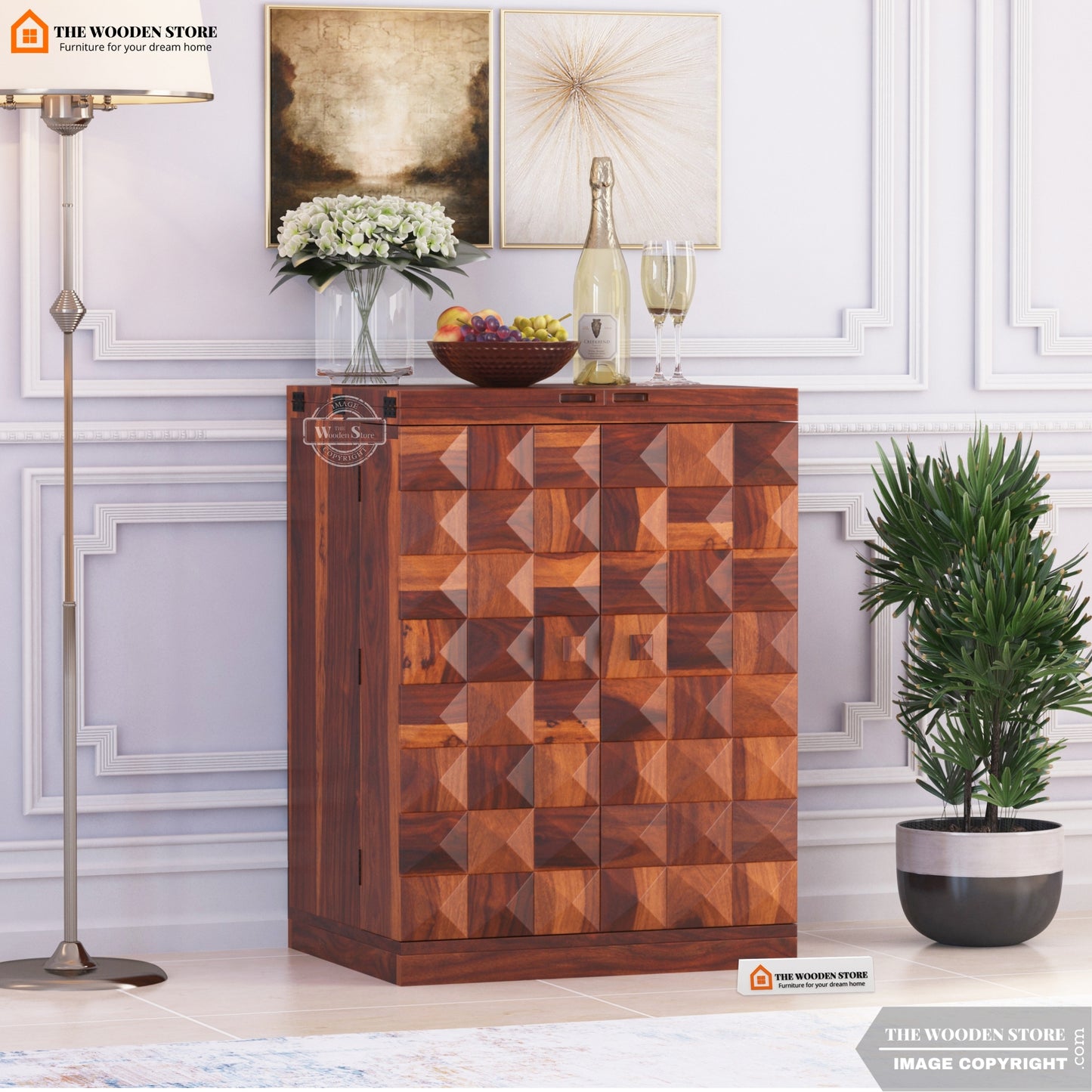 Morris Small Bar Cabinet (Honey Finish)