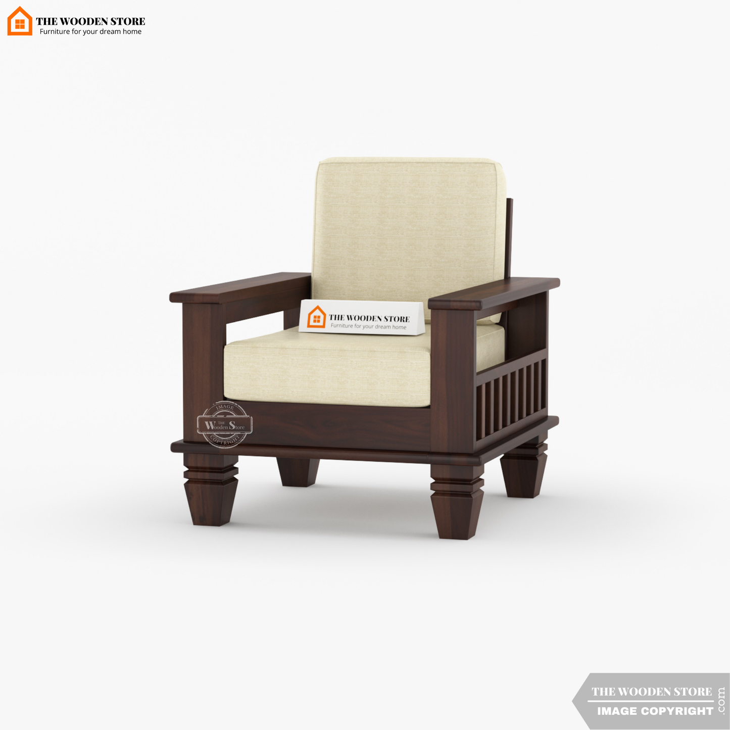 Charlie 3+1+1 Wooden Sofa Set (Walnut Finish)