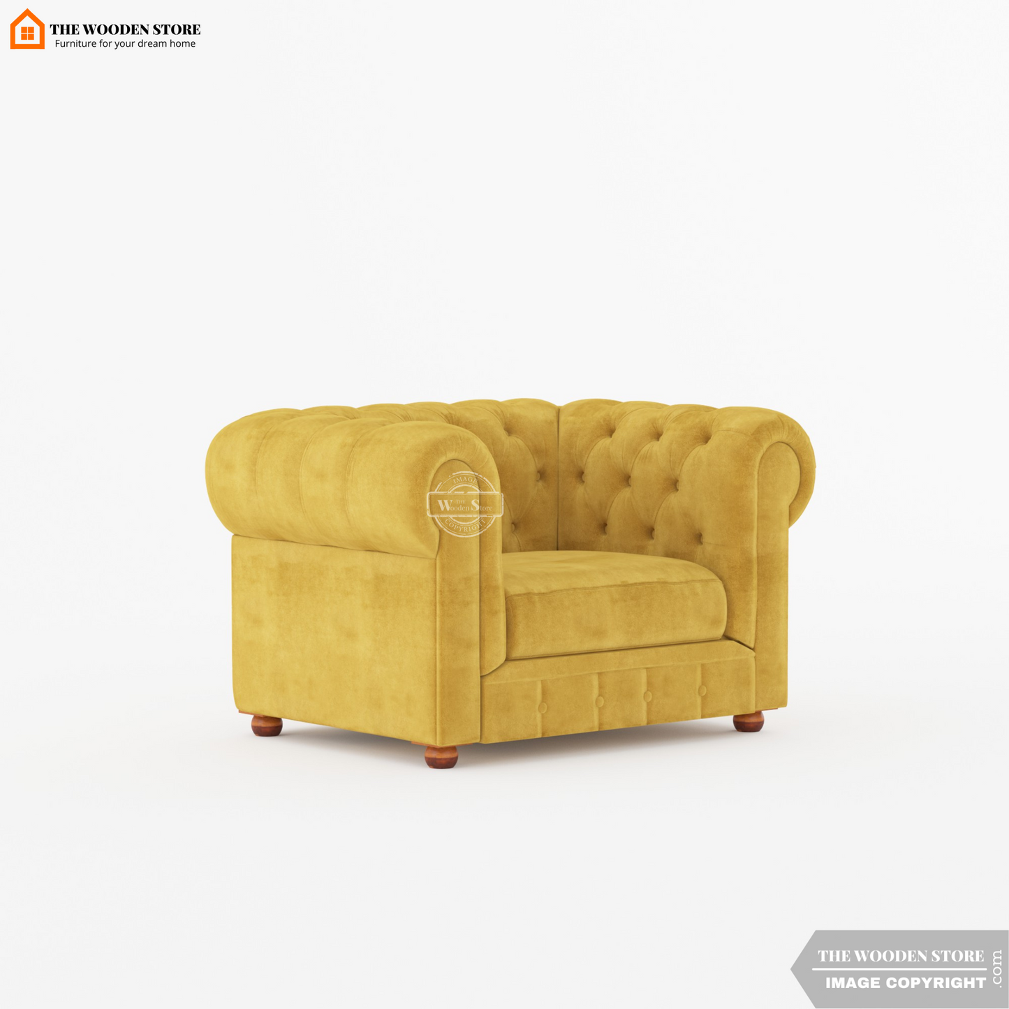 Ronin 1 Seater Chesterfield Fabric Sofa (Orange Gold)