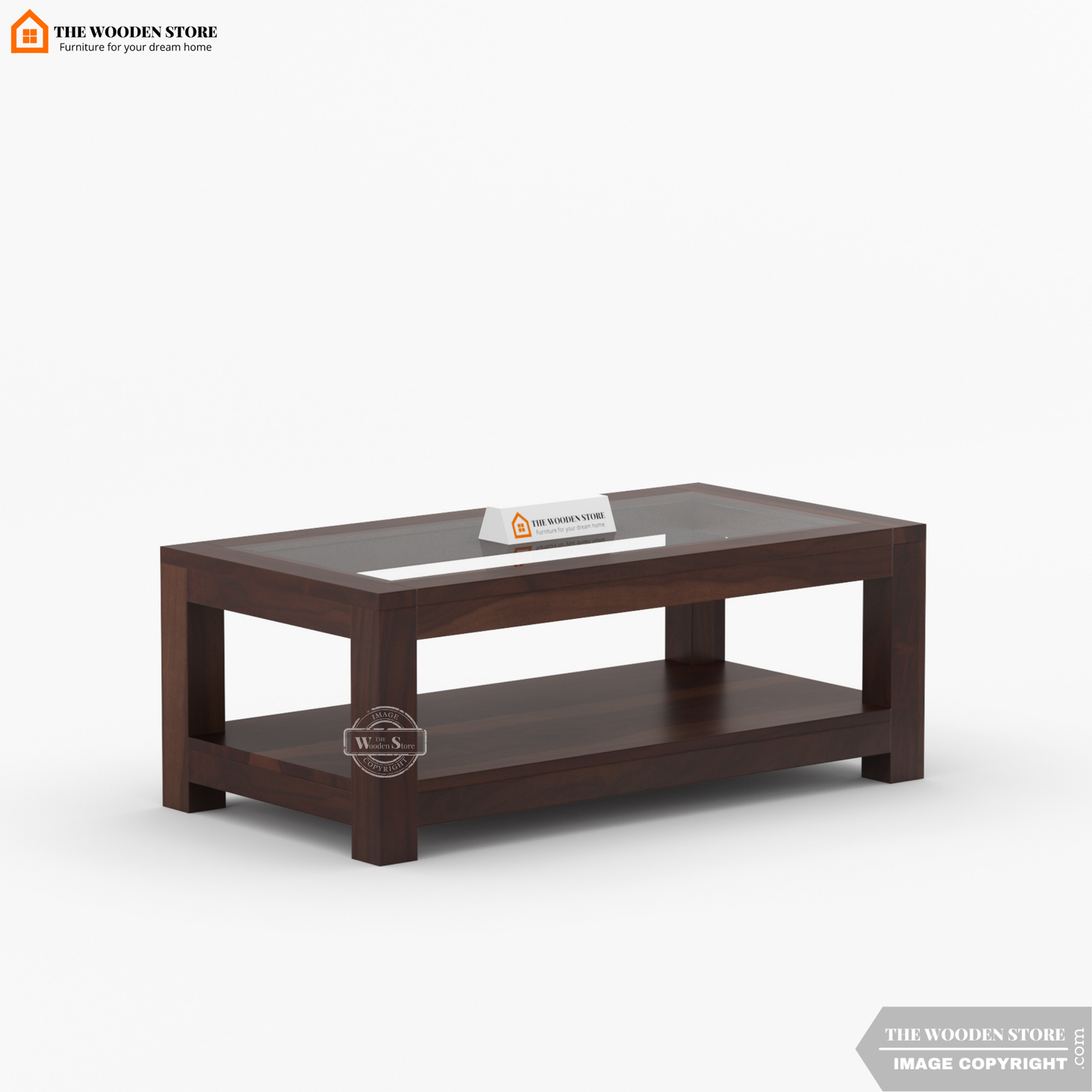 Cove Glass Top Coffee Table (Walnut Finish)