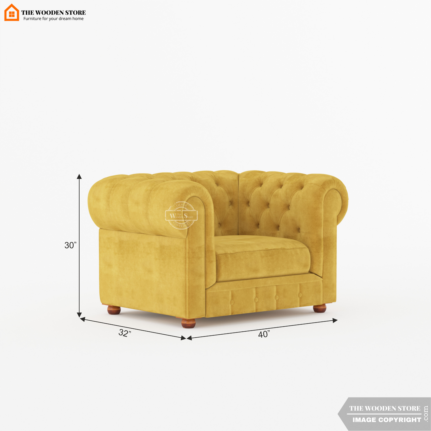 Ronin 1 Seater Chesterfield Fabric Sofa (Orange Gold)