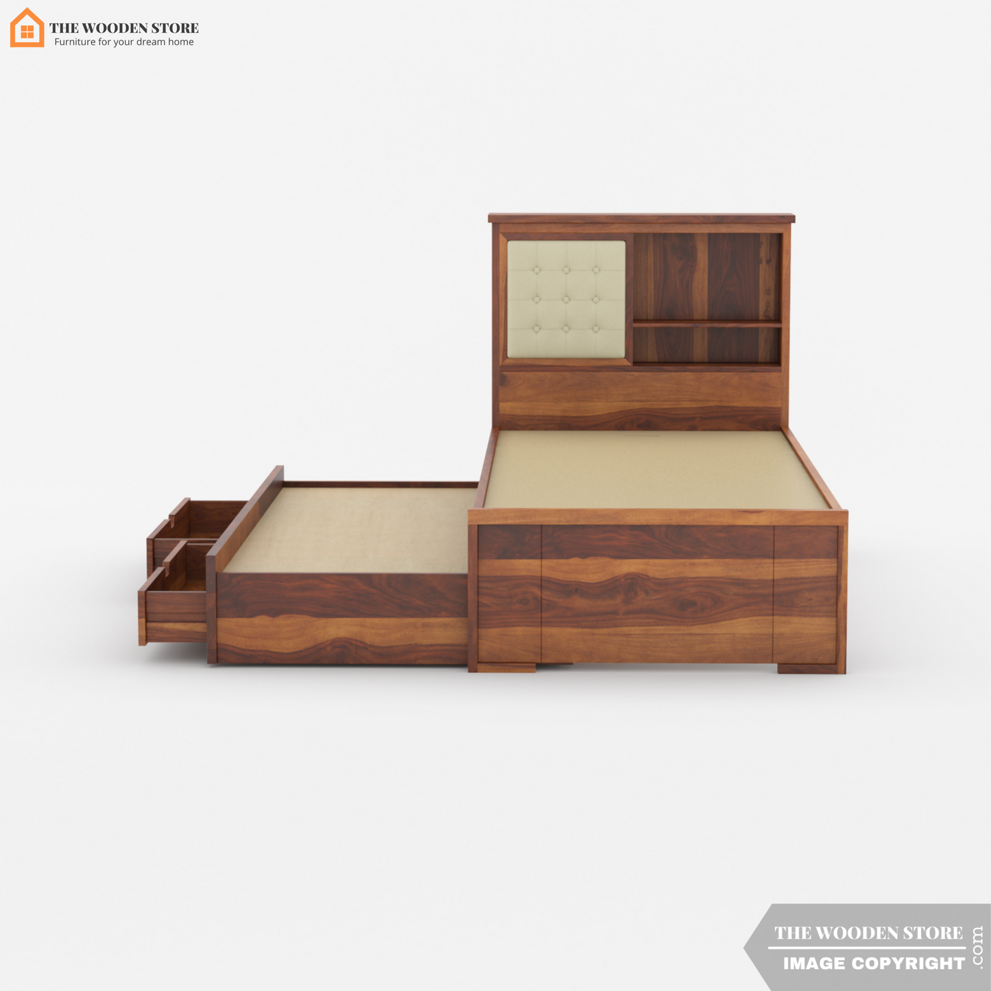 Nano Kids Trundle Bed With Storage (Honey Finish)