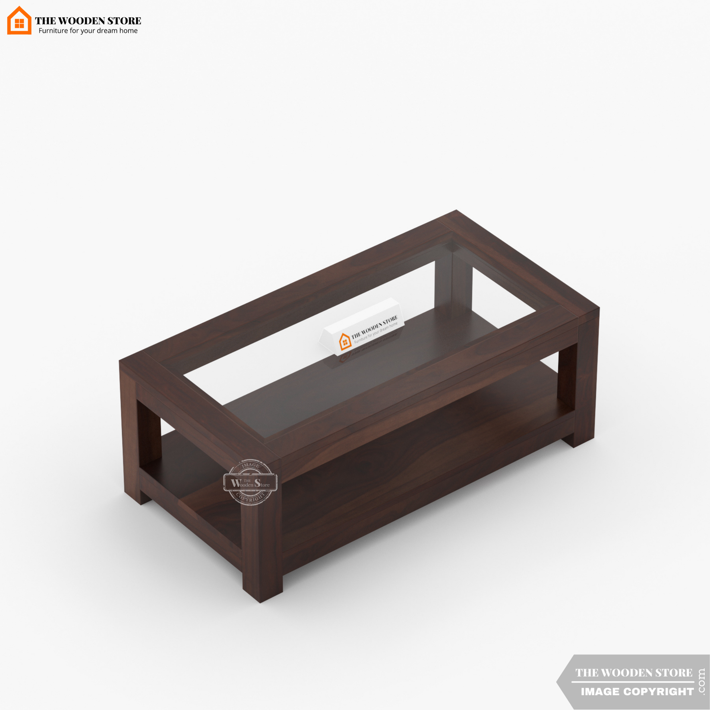 Cove Glass Top Coffee Table (Walnut Finish)