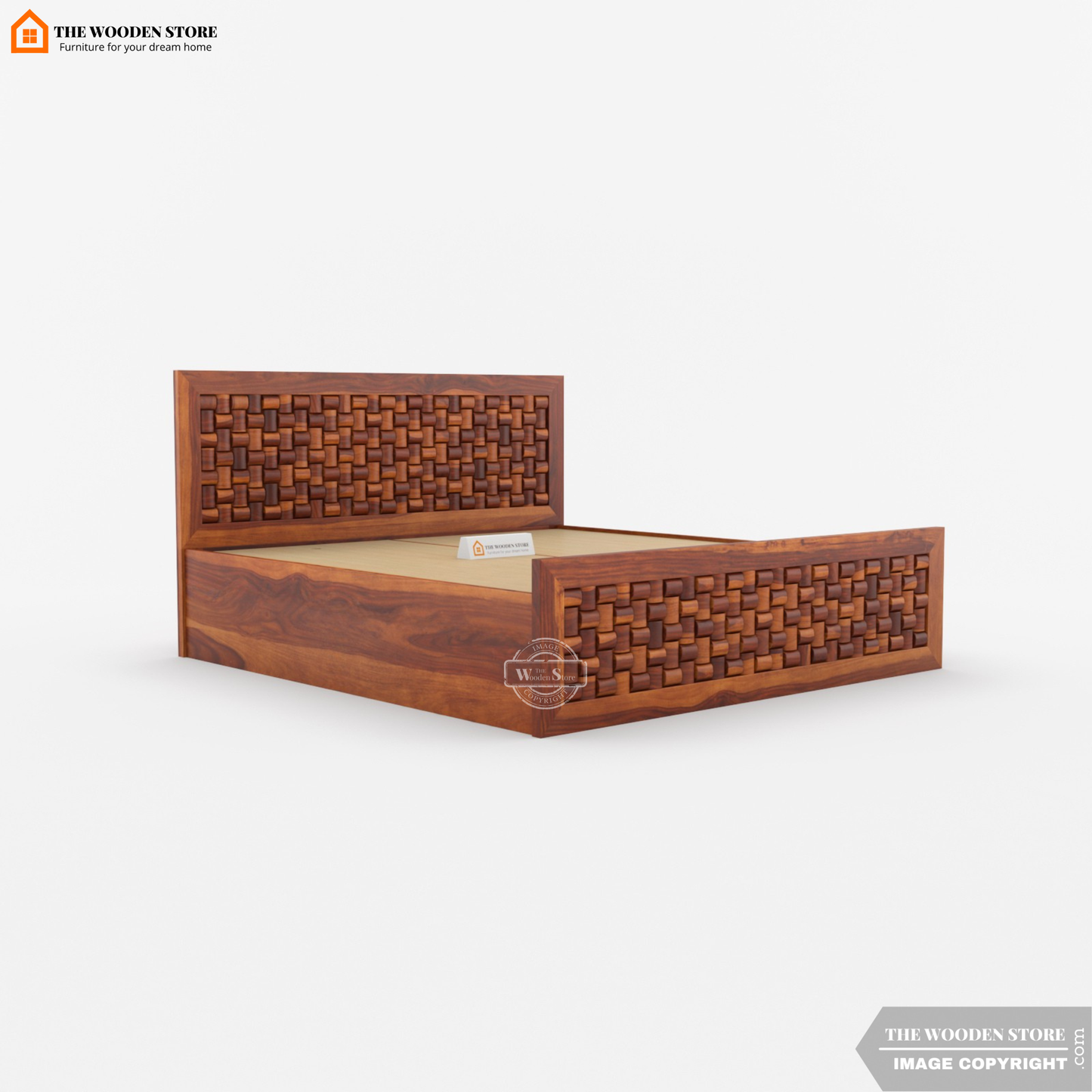Woodwave Hydraulic Bed With Storage (King Size, Honey Finish)