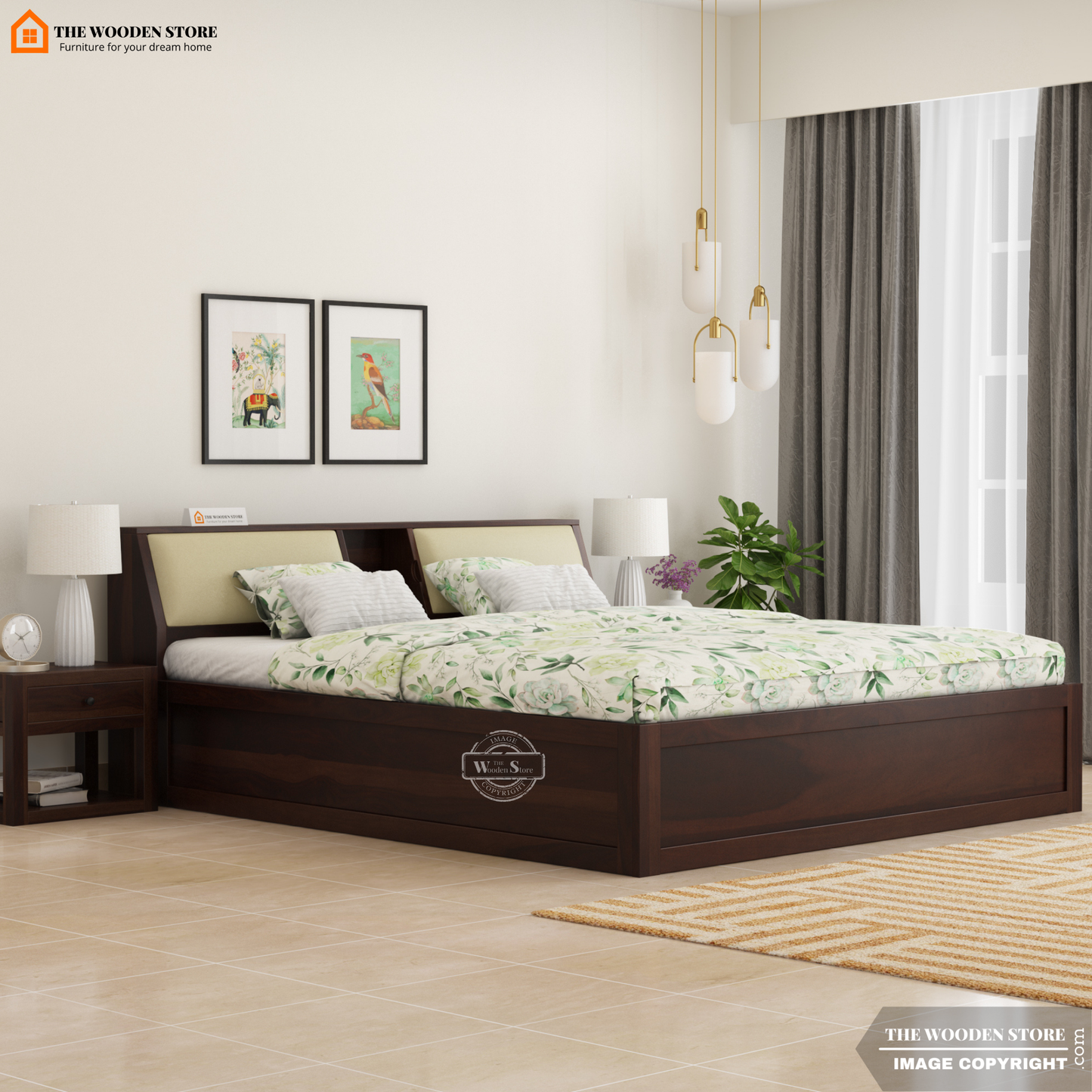 Walker Bed With Box Storage (King Size, Walnut Finish)