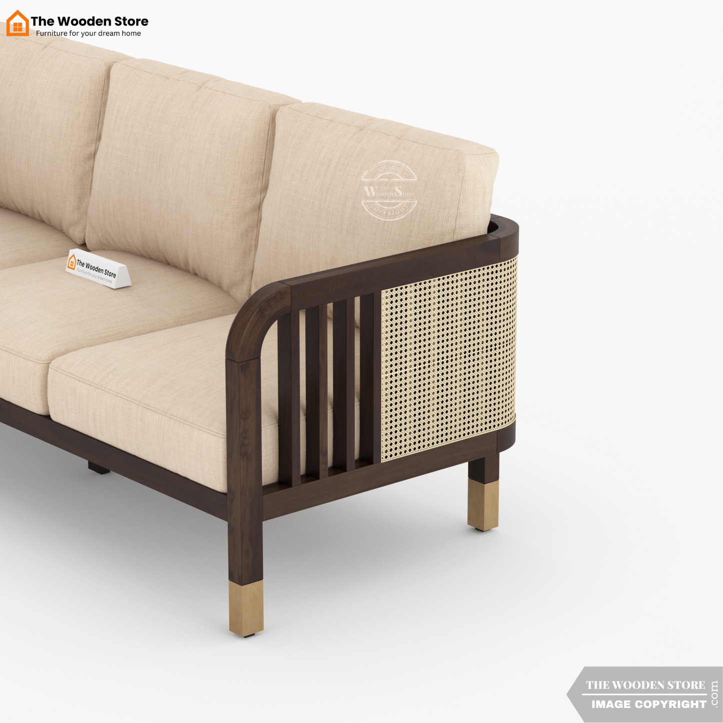 Petroski 3+1+1 Wooden Sofa Set With Cane (Walnut Finish)