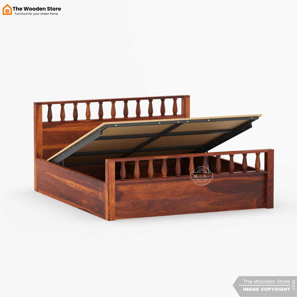 Albus Hydraulic Bed With Storage (King Size, Honey Finish)