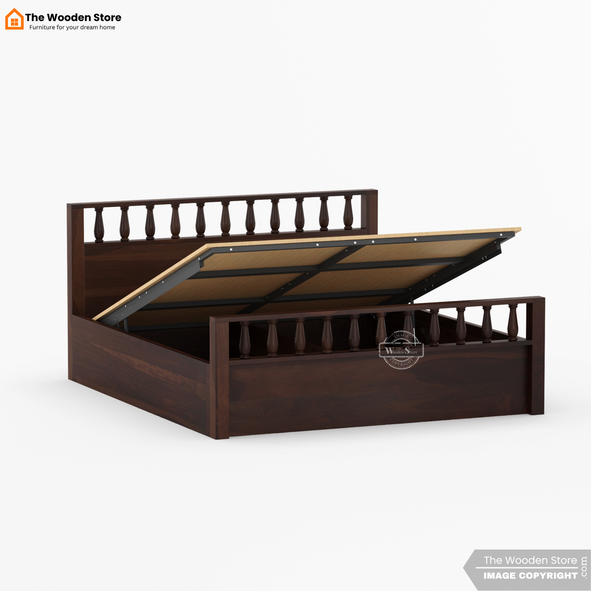 Albus Hydraulic Bed With Storage (Queen Size, Walnut Finish)