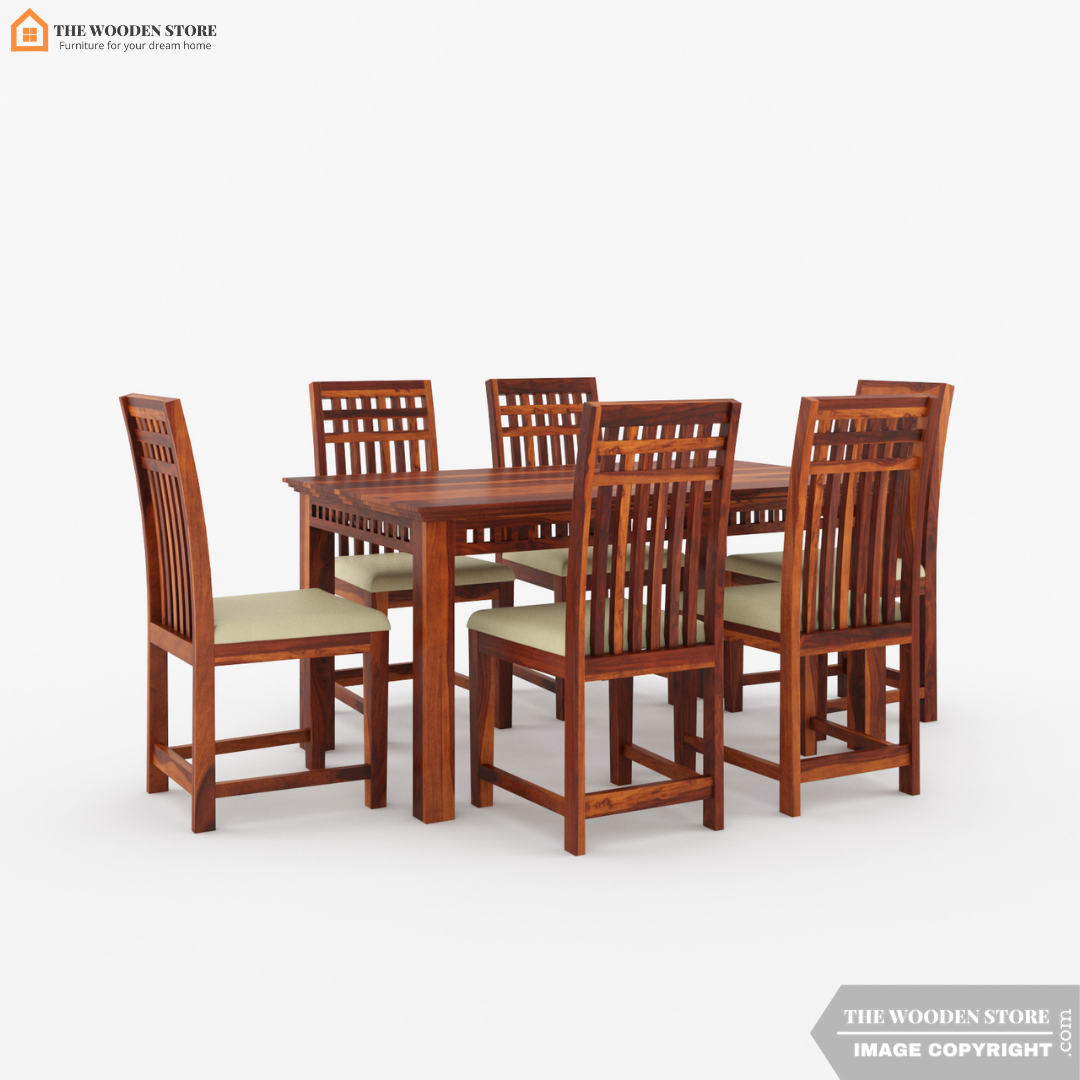 Donald 6 Seater Dining Table Set (Honey Finish)