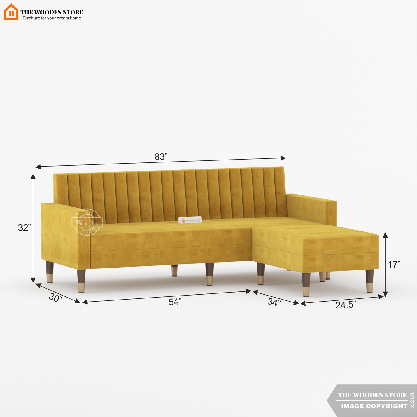 Orner L-Shape Corner Fabric Sofa (Orange Gold)