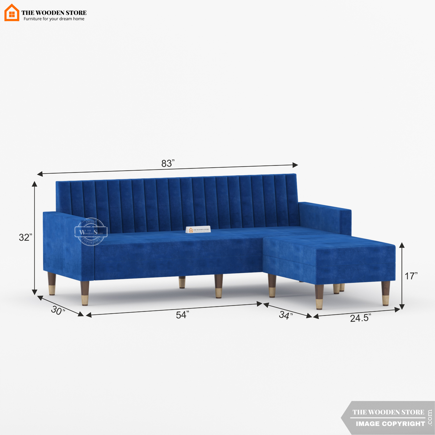 Orner L-Shape Corner Fabric Sofa (Marine Blue)