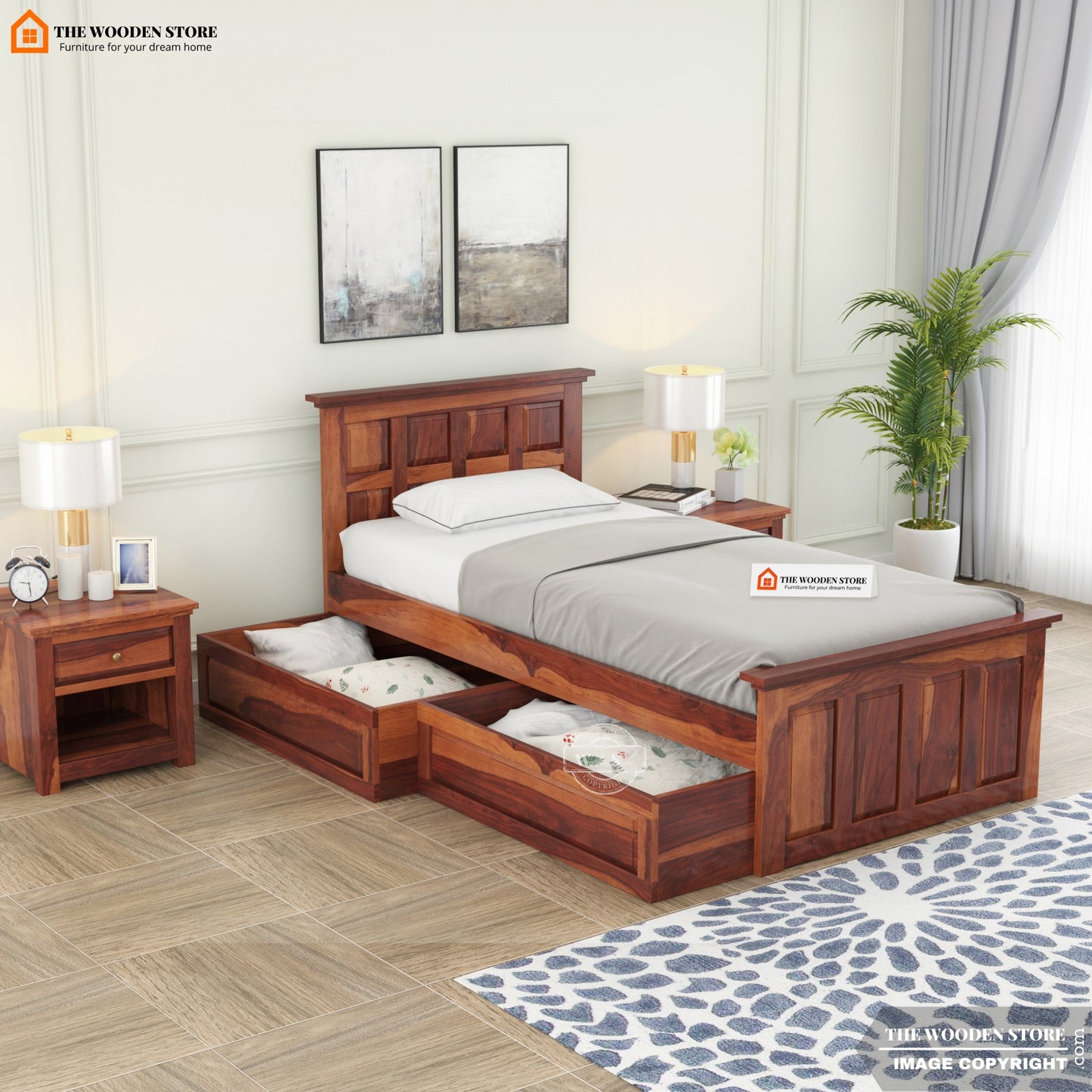 Paloma Single Bed With Storage (Honey Finish)