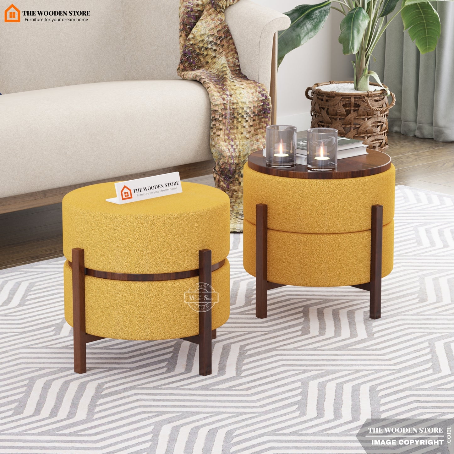 Birdie Reversible Stool Cum End Table (Walnut Finish)