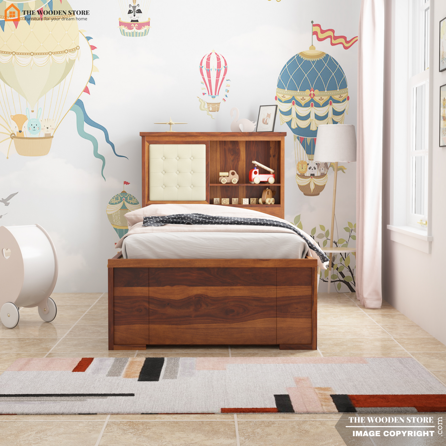 Nano Kids Trundle Bed With Storage (Honey Finish)