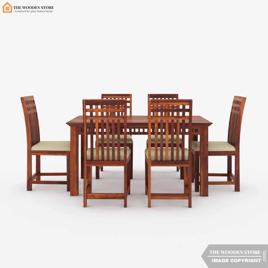 Donald 6 Seater Dining Table Set (Honey Finish)
