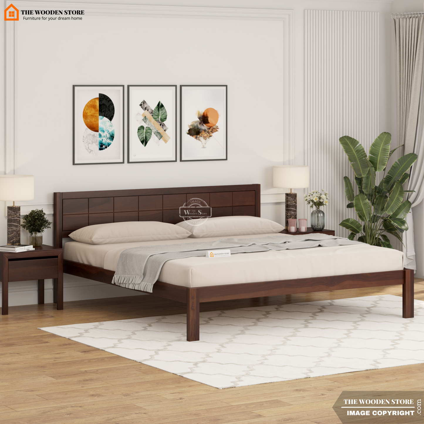 Bricks Bed without Storage (Queen Size, Walnut Finish)