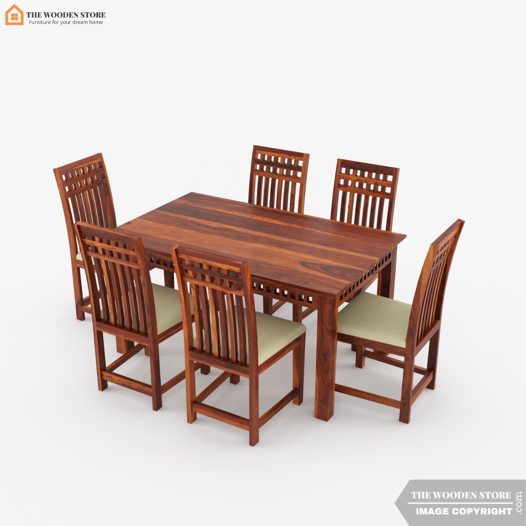 Donald 6 Seater Dining Table Set (Honey Finish)