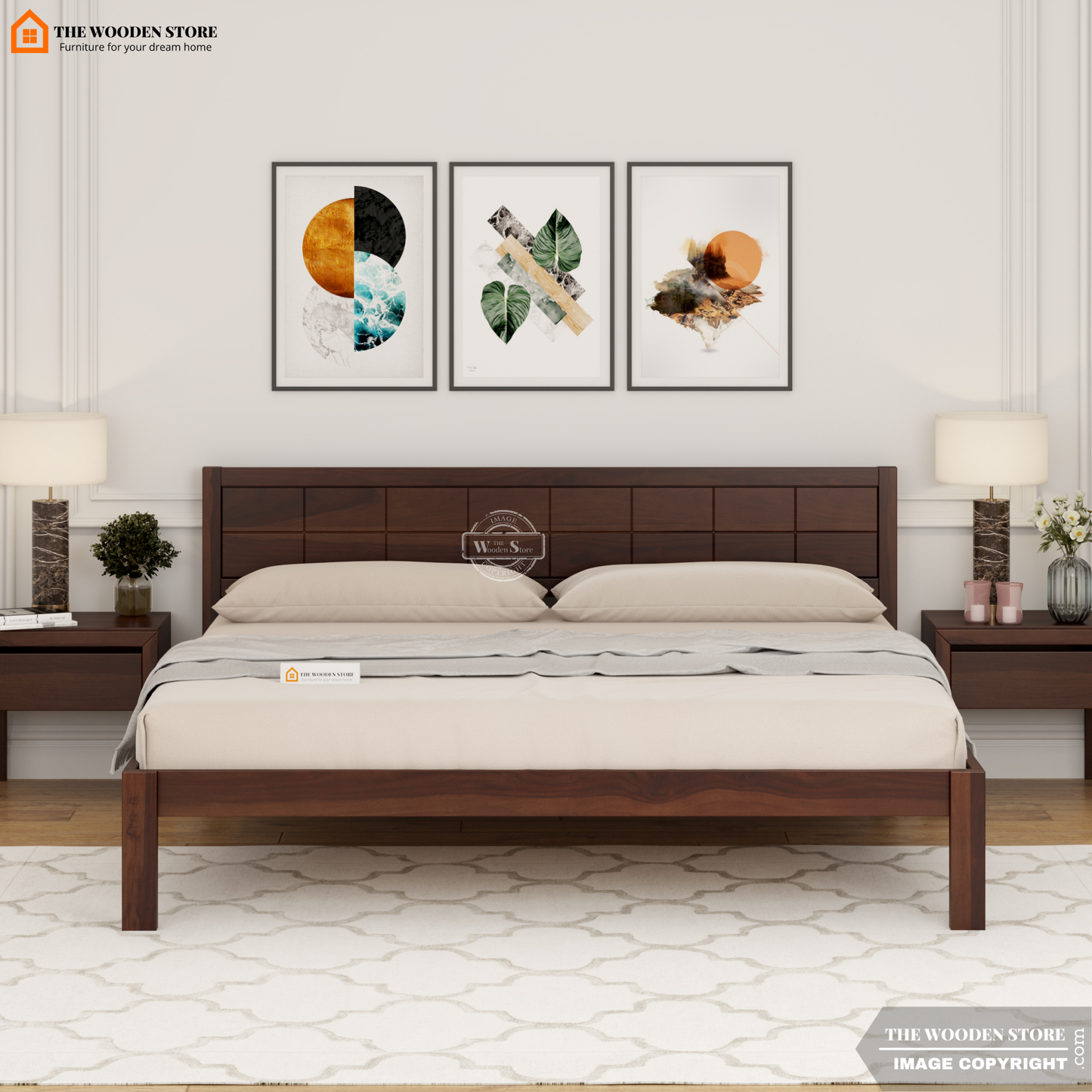 Bricks Bed without Storage (Queen Size, Walnut Finish)