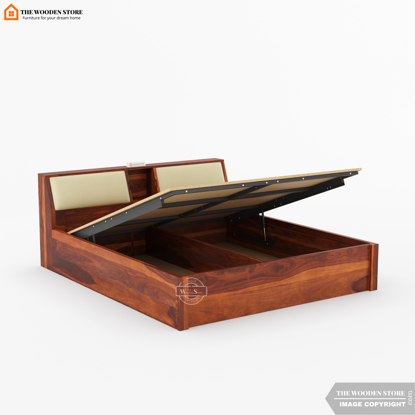 Walker Hydraulic Bed With Storage (Queen Size, Honey Finish)