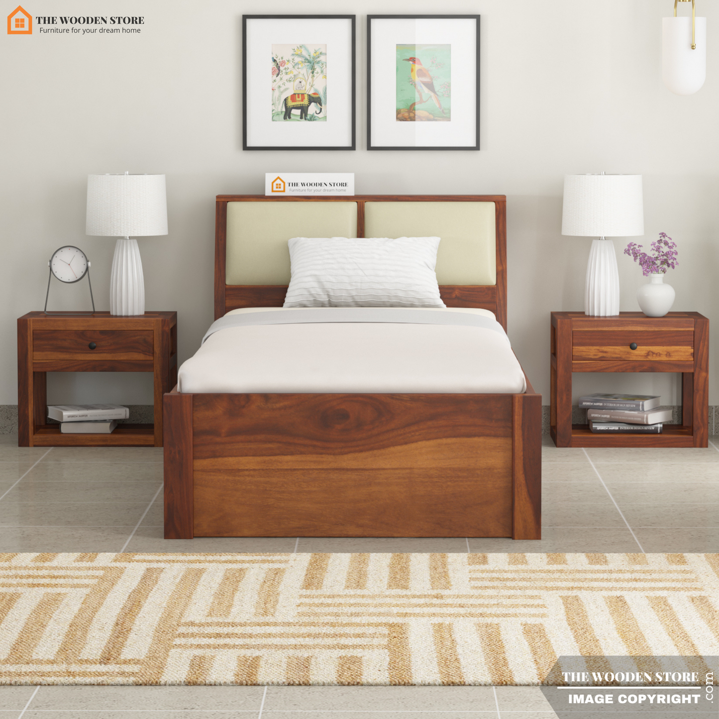 Walker Single Bed With Drawer Storage (Honey Finish)