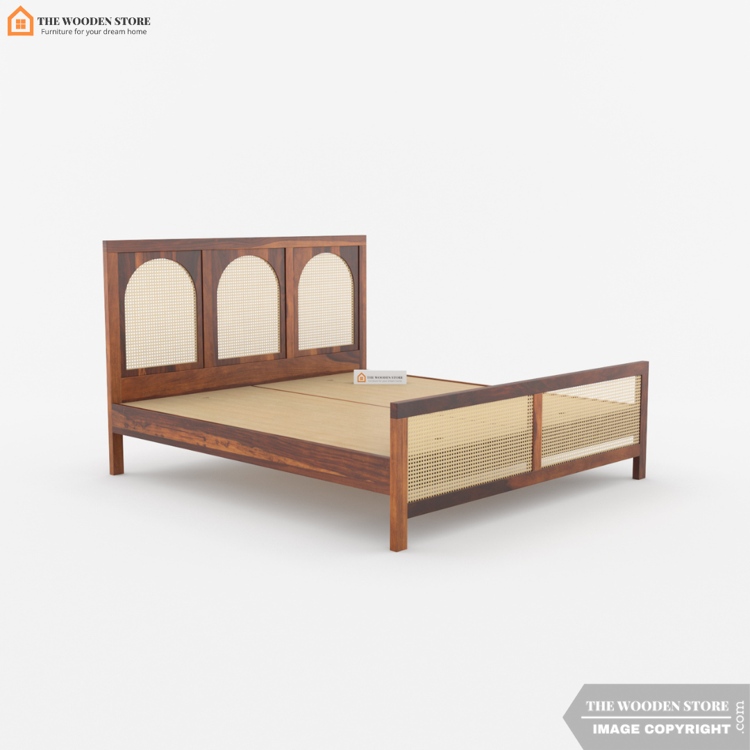 Olivia Double Bed Without Storage (King Size, Honey Finish)