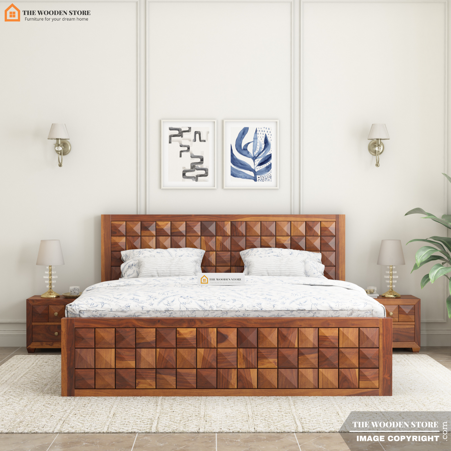 Morris Bed with Drawer Storage (King Size, Honey Finish)