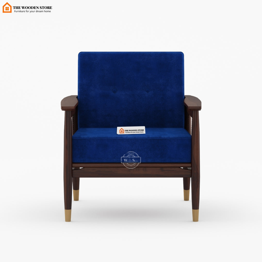 Eliath Cane Arm Chair (Marine Blue, Walnut Finish)