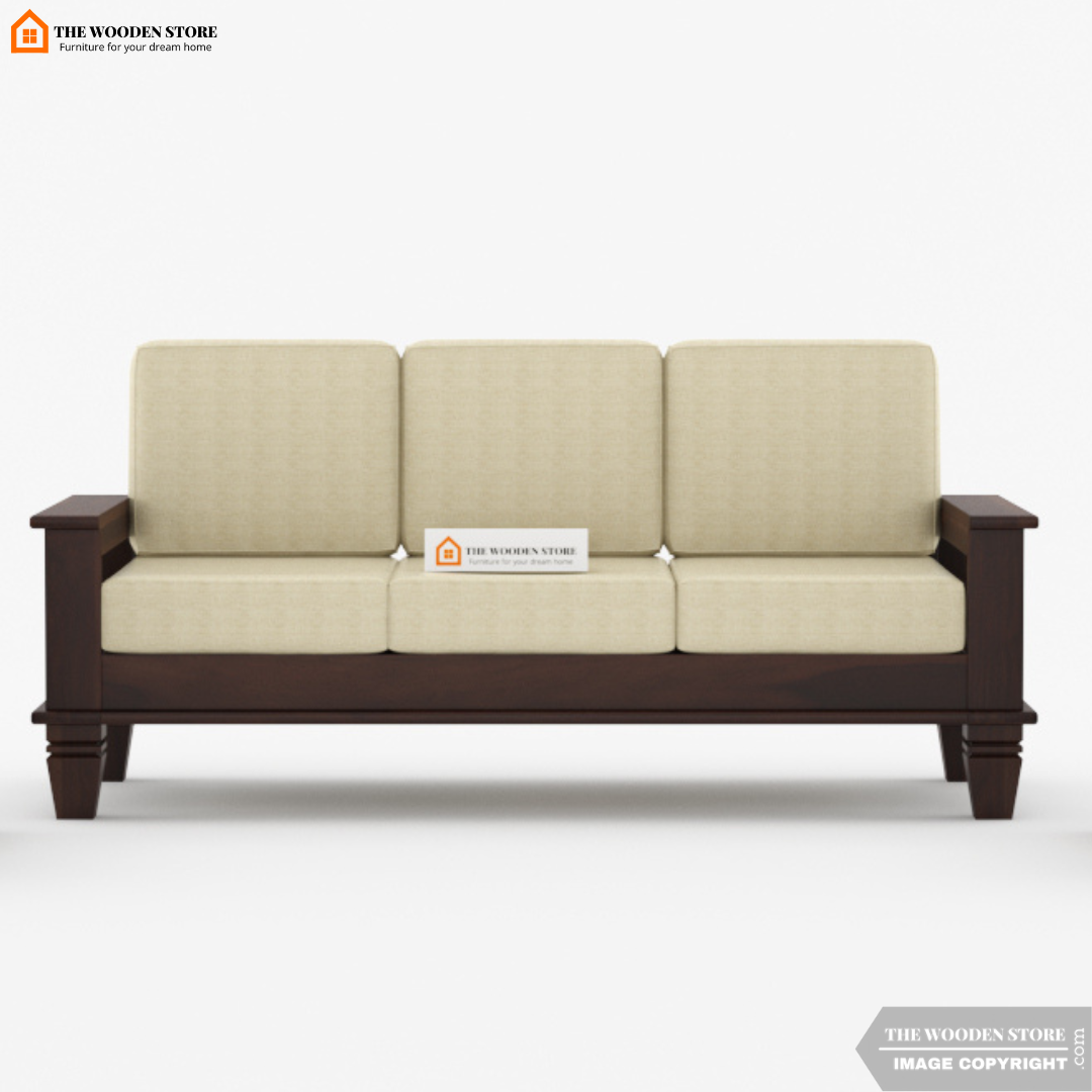 Charlie 3 Seater Wooden Sofa (Walnut Finish)