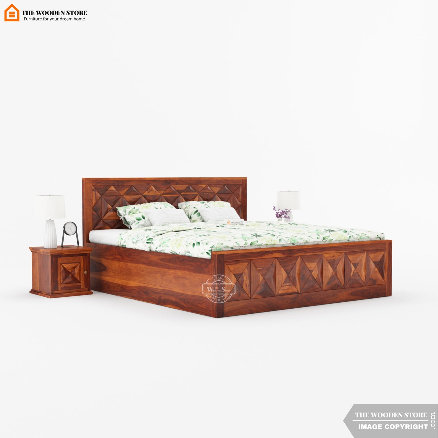 Tessera Hydraulic Bed (King Size, Honey Finish)