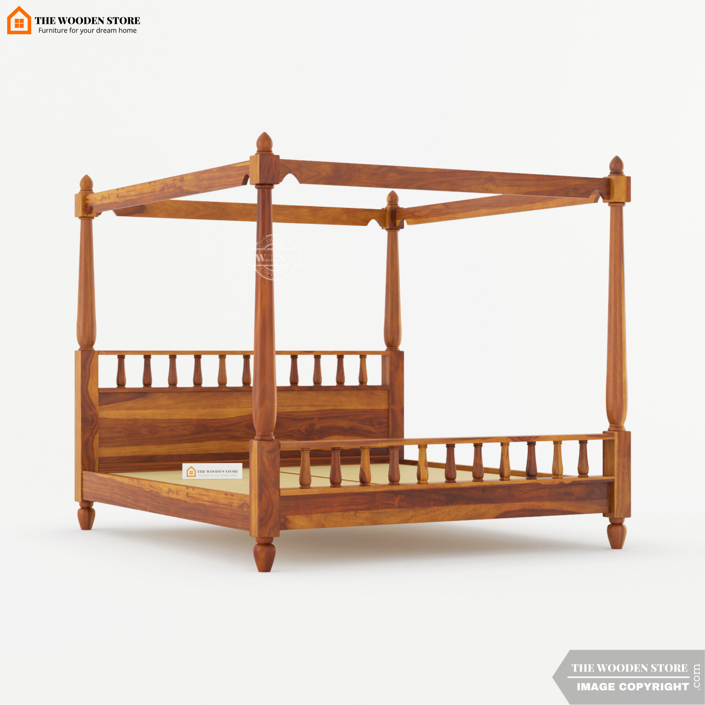 Albus Poster Bed Without Storage (King Size, Teak Finish)