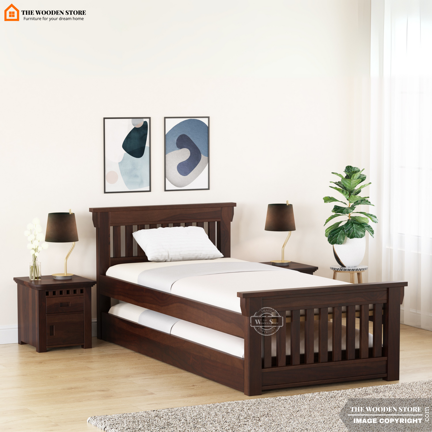 Kiara Trundle Bed (Walnut Finish)