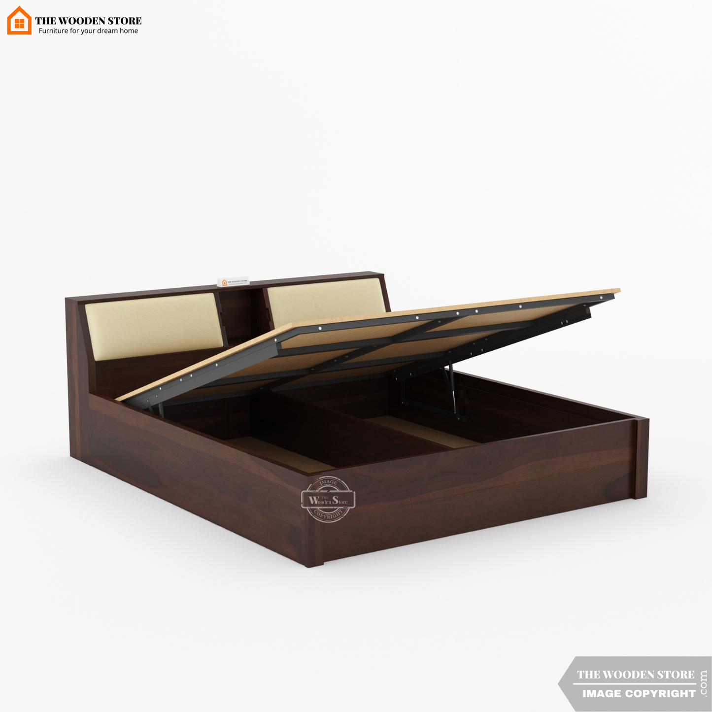 Walker Hydraulic Bed With Storage (King Size, Walnut Finish)