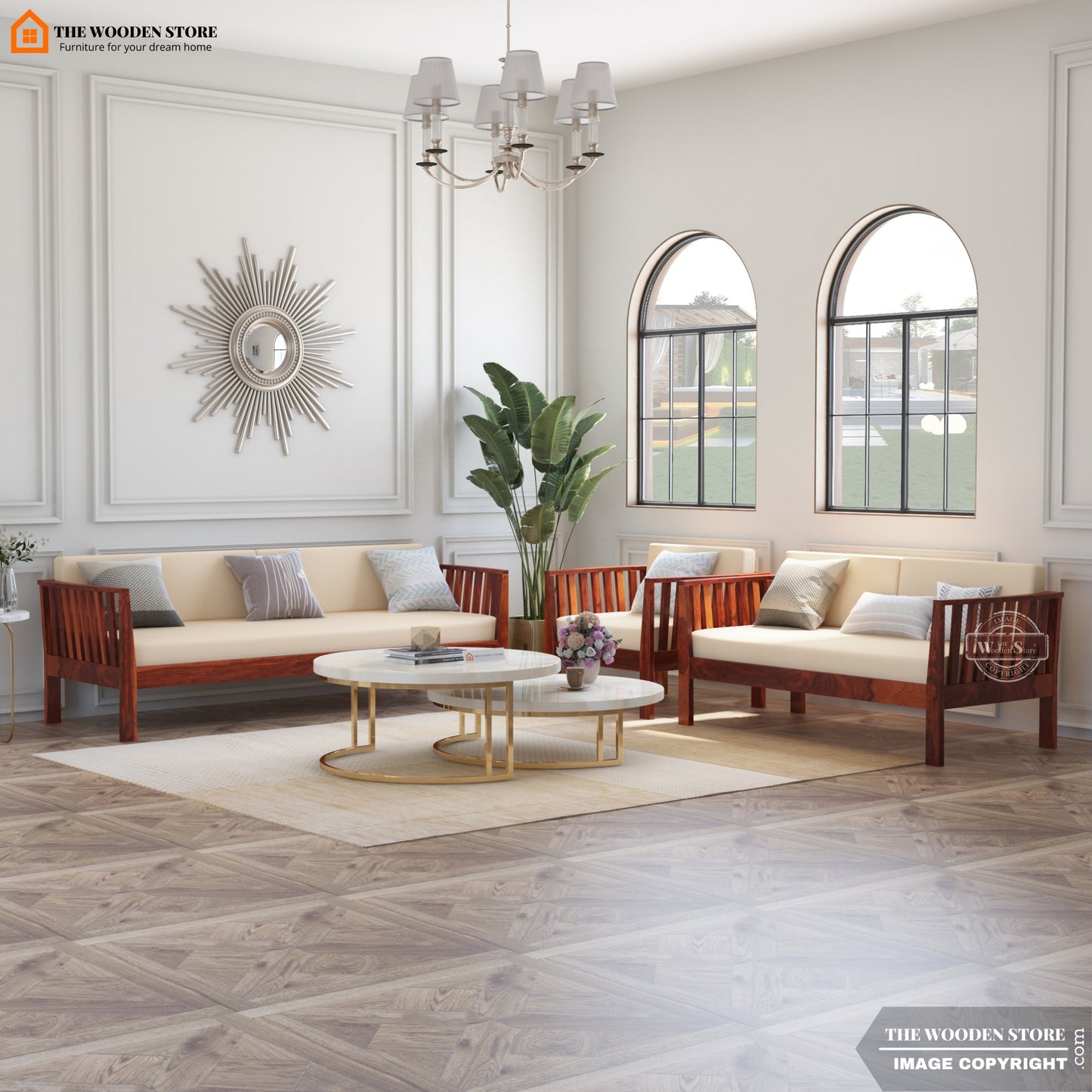 Hilltop 3+2+1 Wooden Sofa Set (Honey Finish)