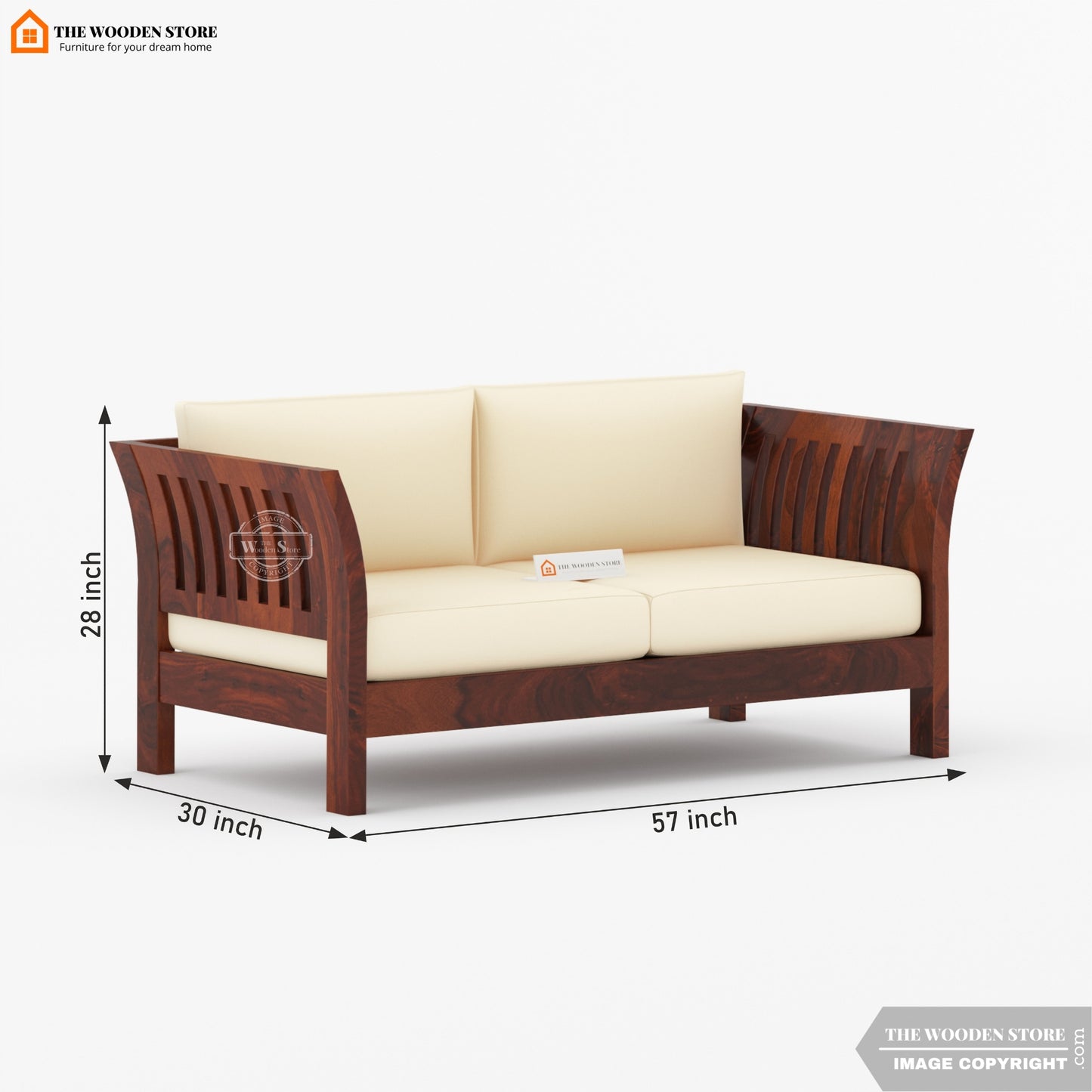Cristen 2 Seater Wooden Sofa (Walnut Finish)