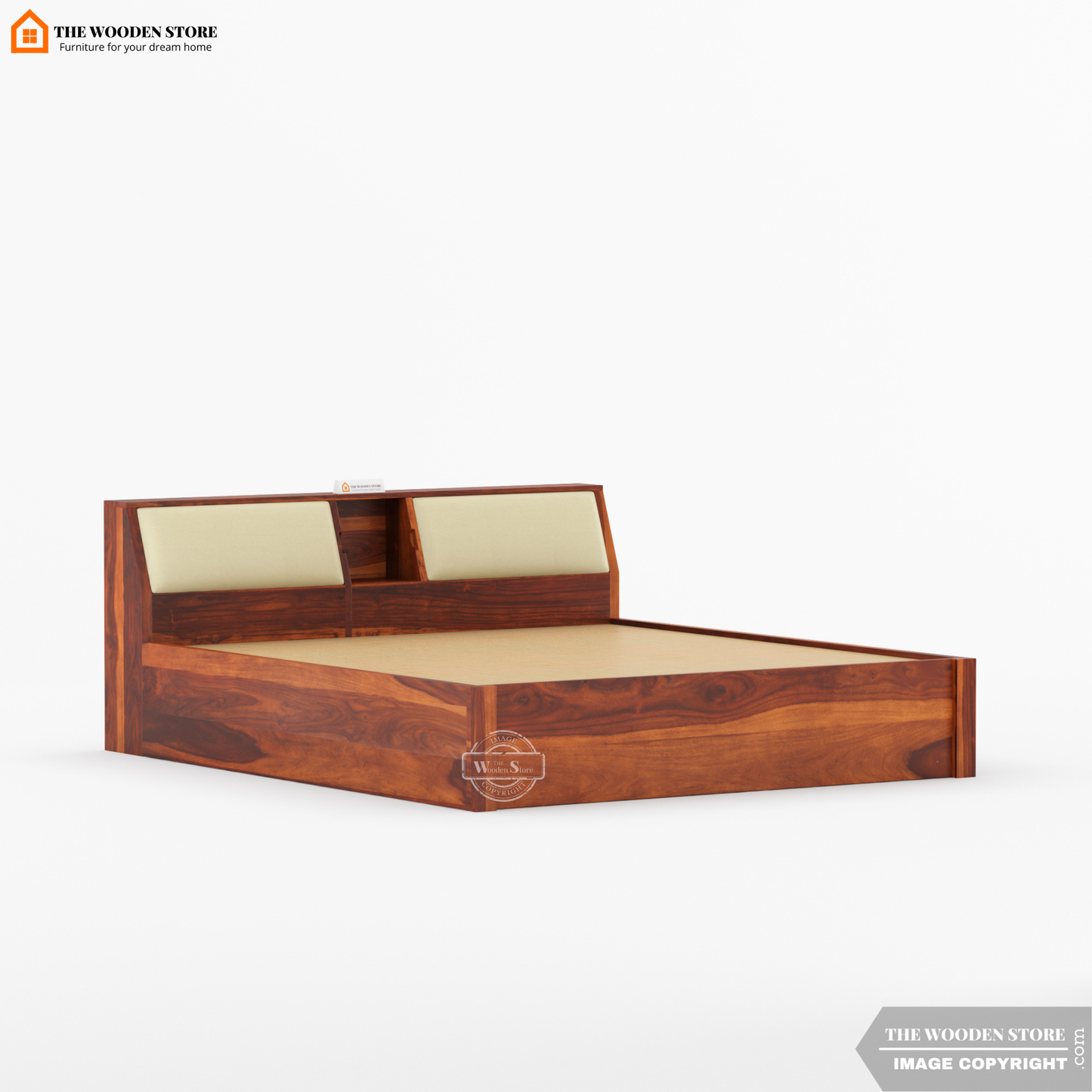 Walker Hydraulic Bed With Storage (Queen Size, Honey Finish)