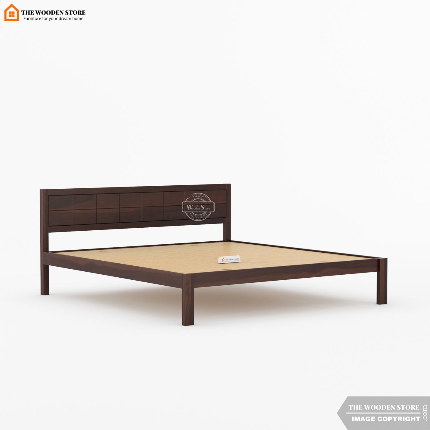Bricks Bed without Storage (Queen Size, Walnut Finish)