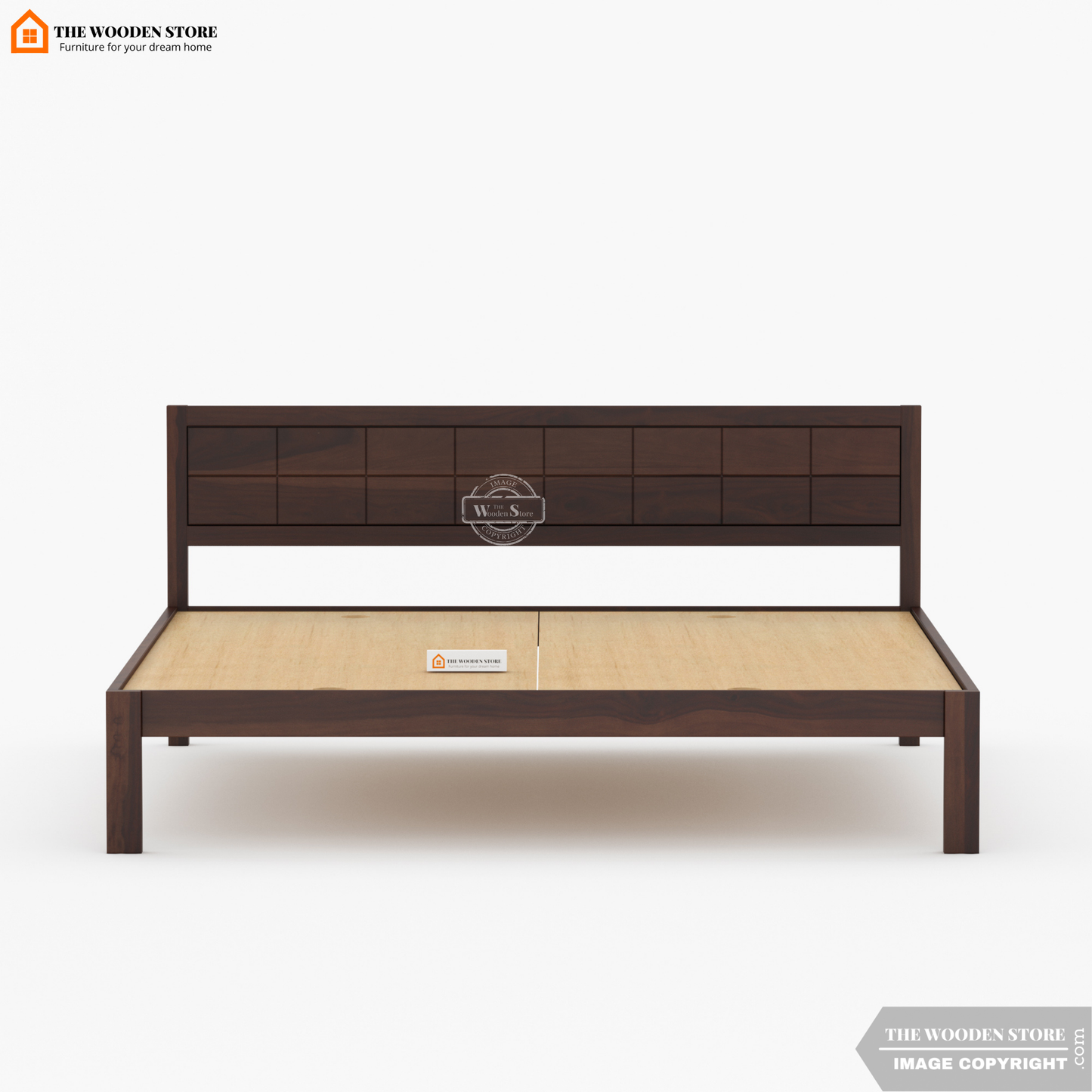 Bricks Bed without Storage (Queen Size, Walnut Finish)