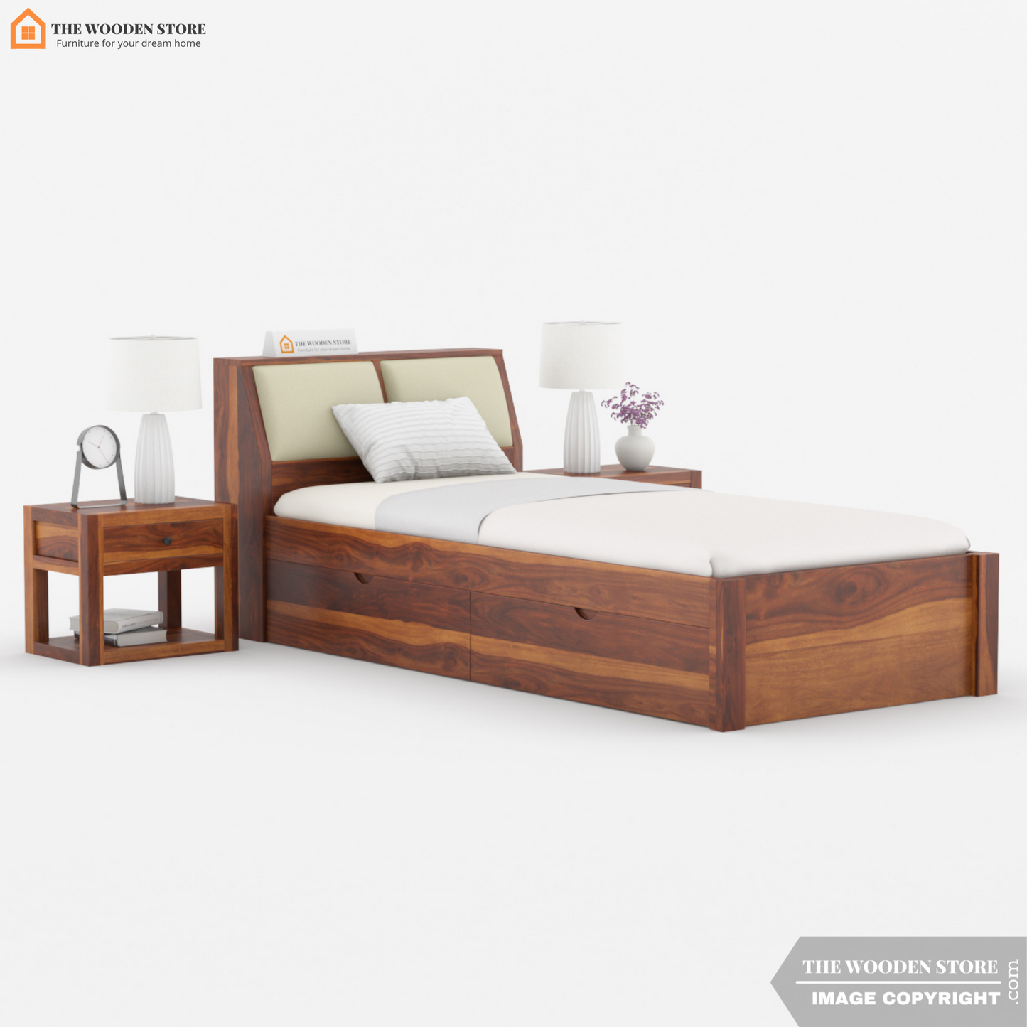 Walker Single Bed With Drawer Storage (Honey Finish)