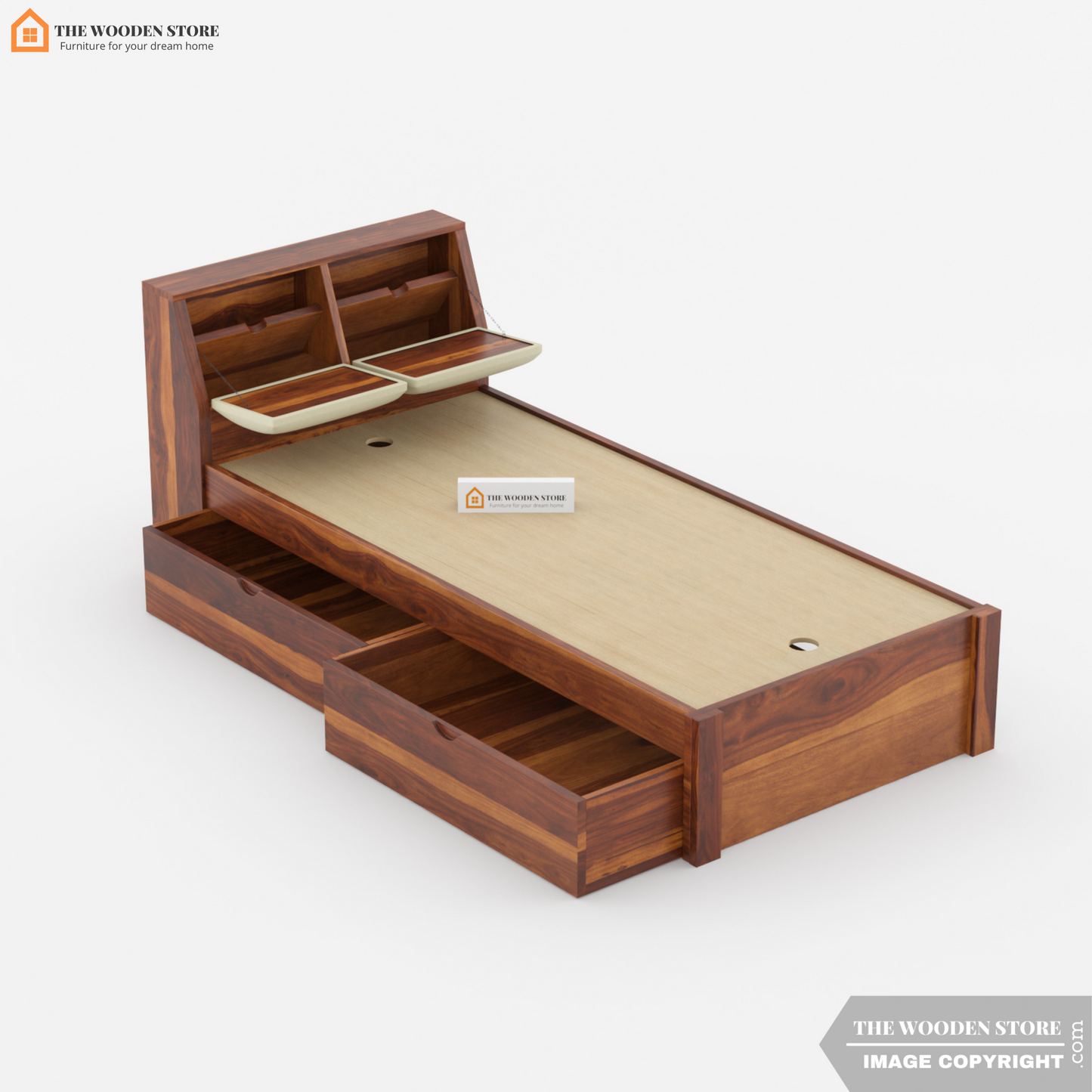 Walker Single Bed With Drawer Storage (Honey Finish)