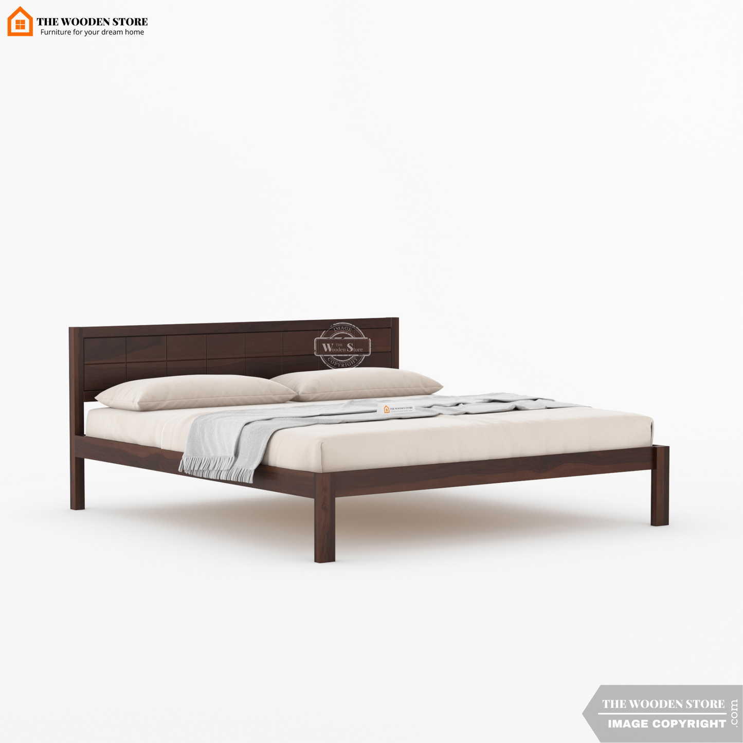 Bricks Bed without Storage (Queen Size, Walnut Finish)