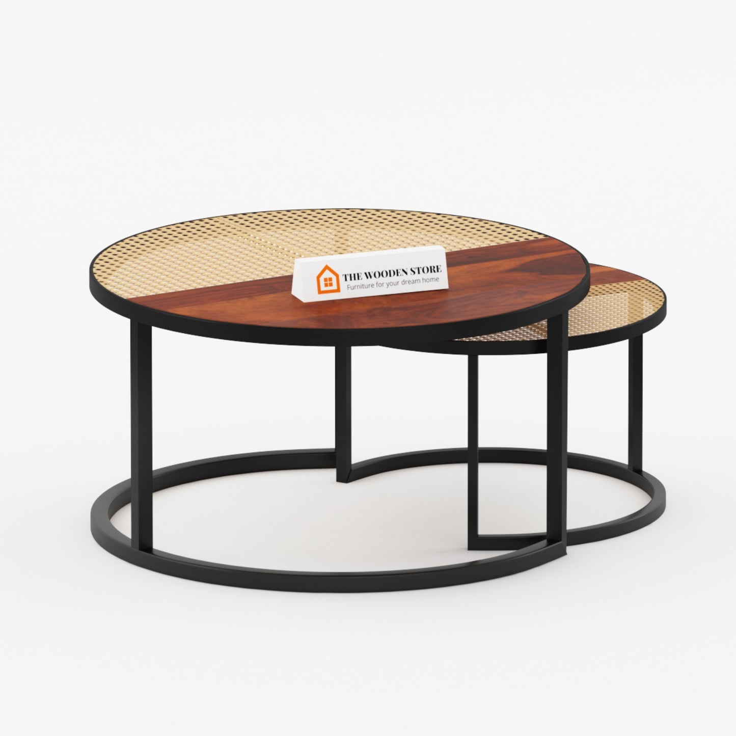 Jeffers Set of 2 Nested Coffee Table with Cane Top (Honey Finish)