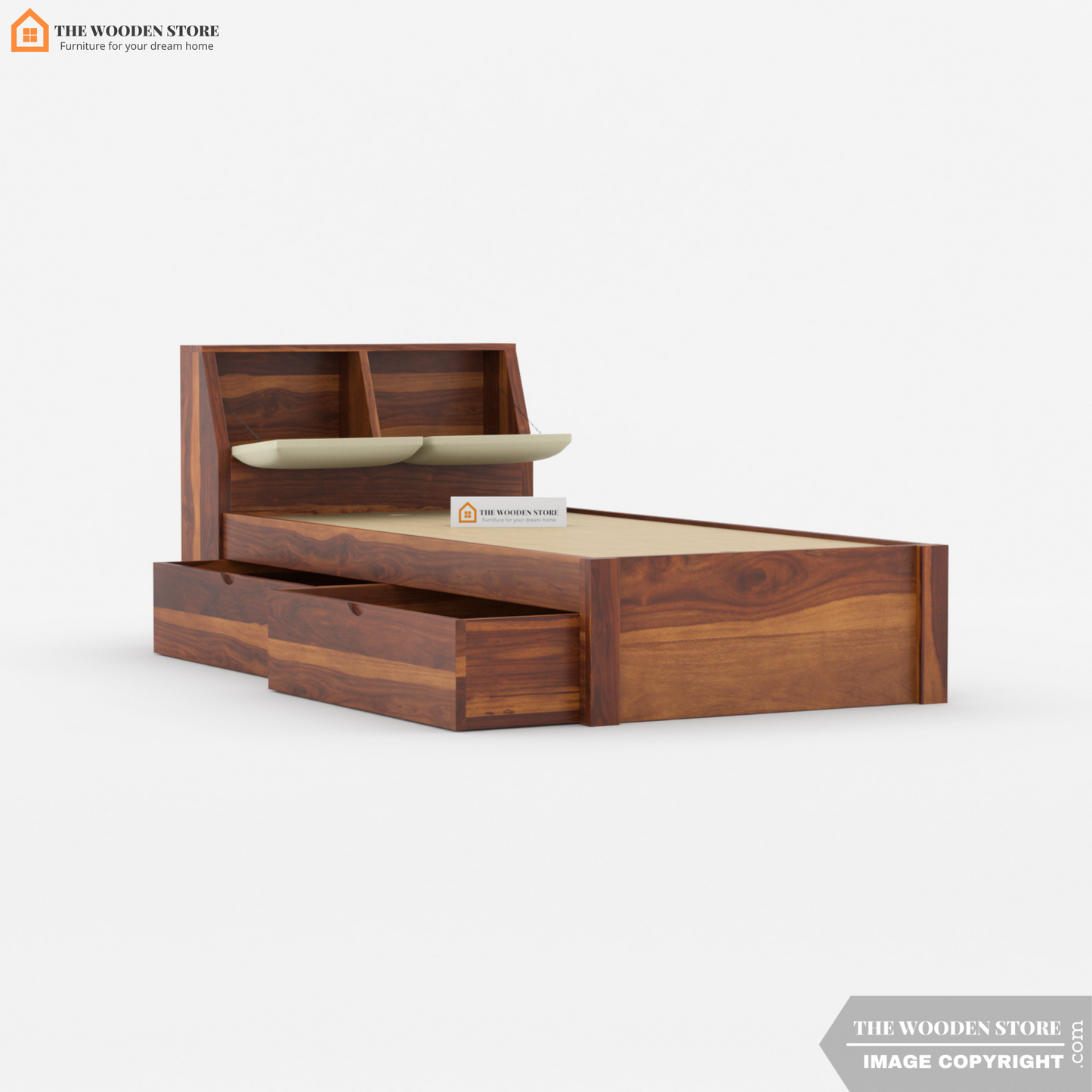 Walker Single Bed With Drawer Storage (Honey Finish)